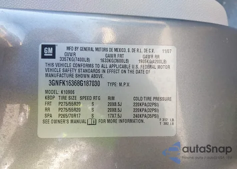 2008 Chevrolet Suburban 1500 Ltz from USA, damaged, VIN 3GNFK16368G187030